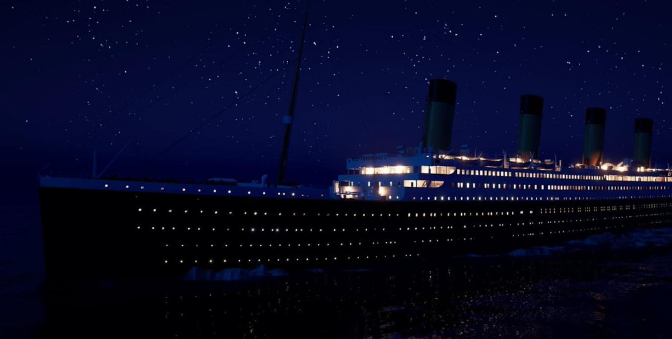 RMS Titanic sailing at night
